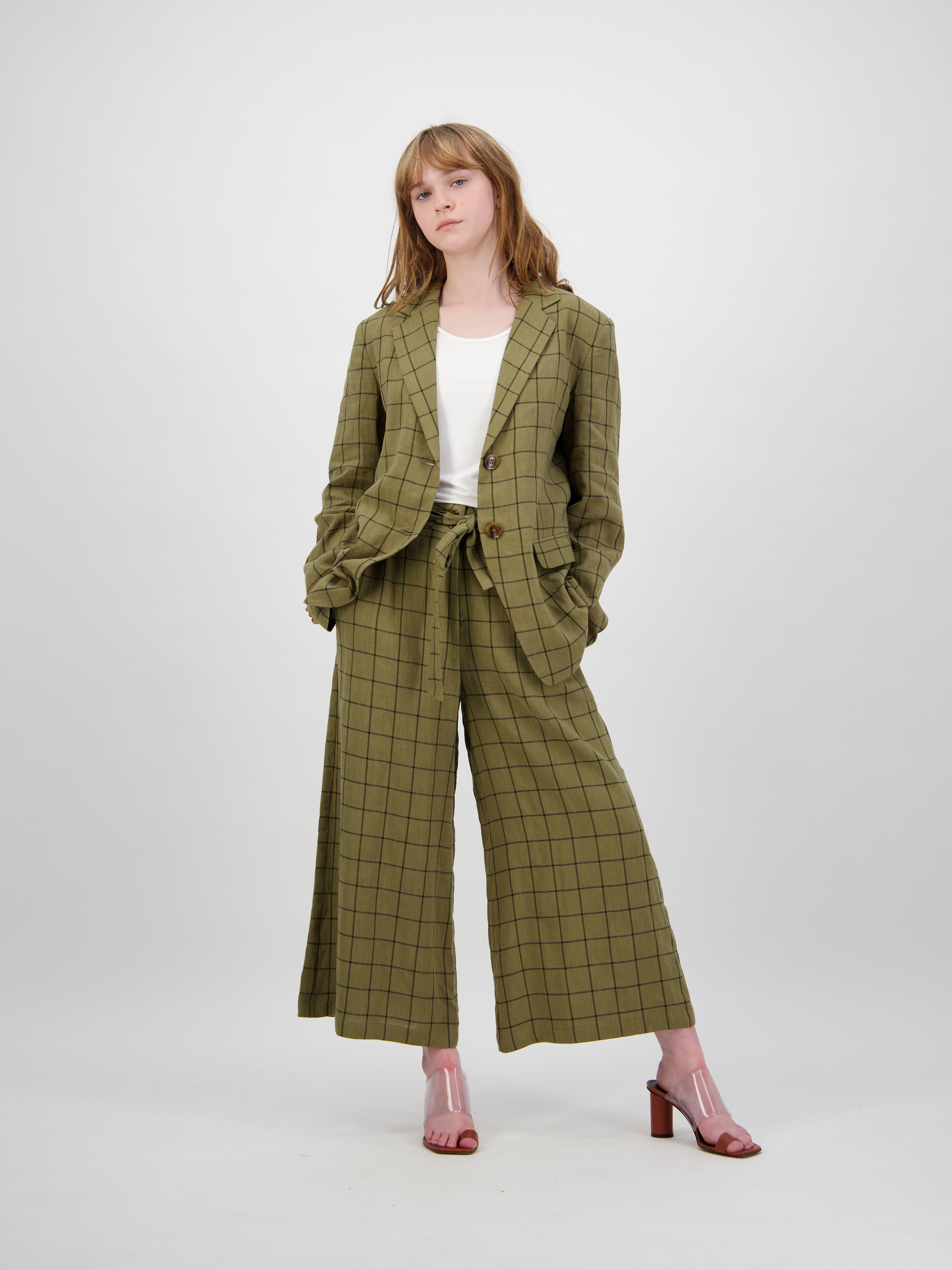 Check Linen Blazer