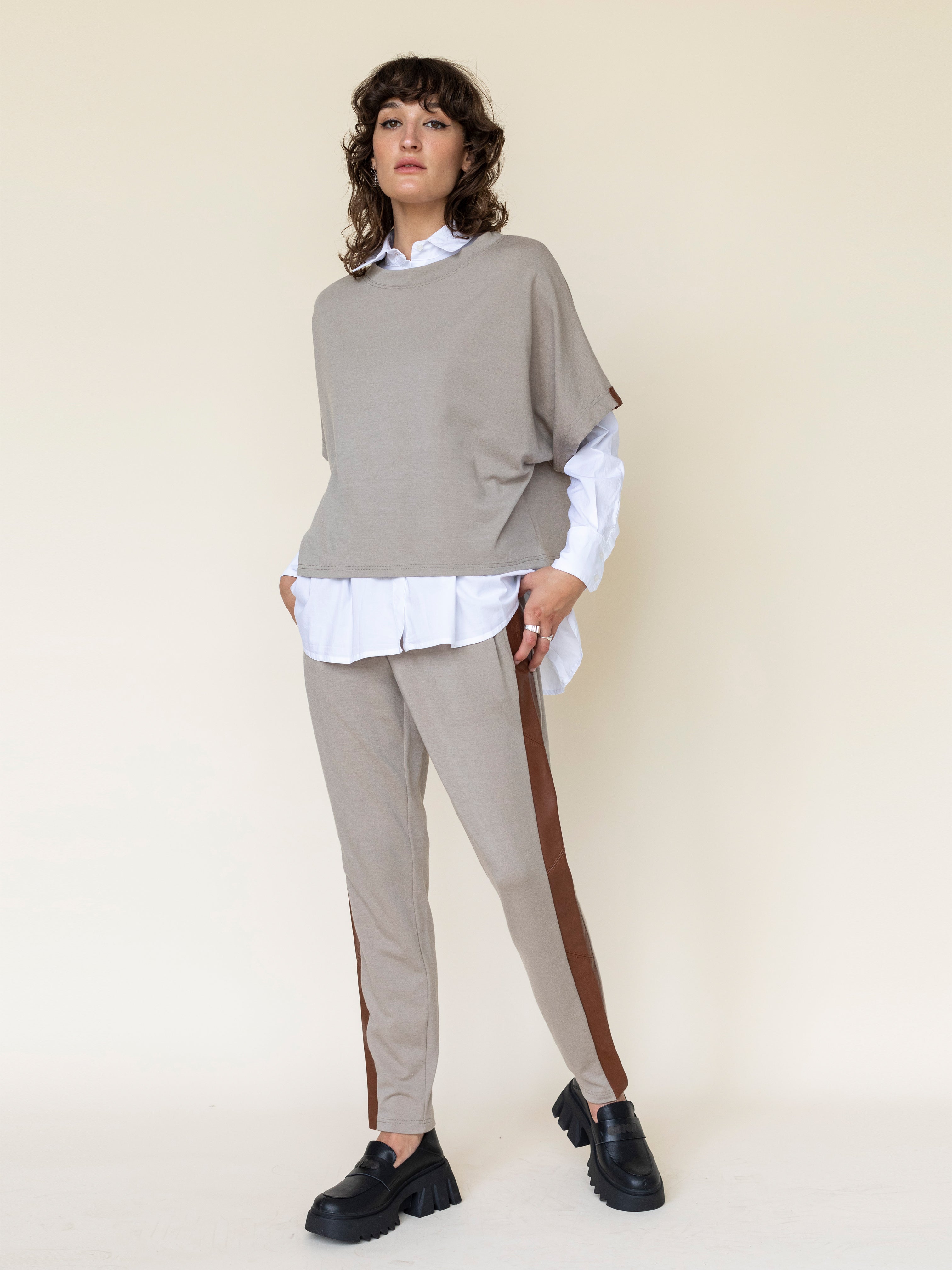 Boxy Tee with Leather Trim