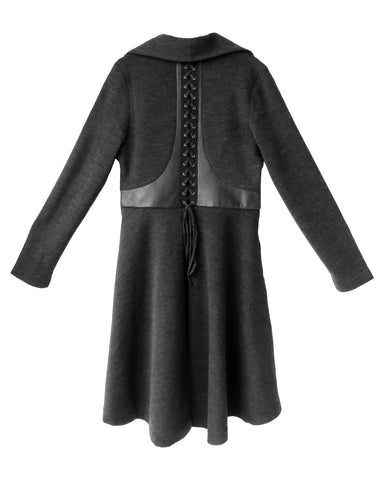 Knit Coat with Leather "T" Lace Up Back Detail