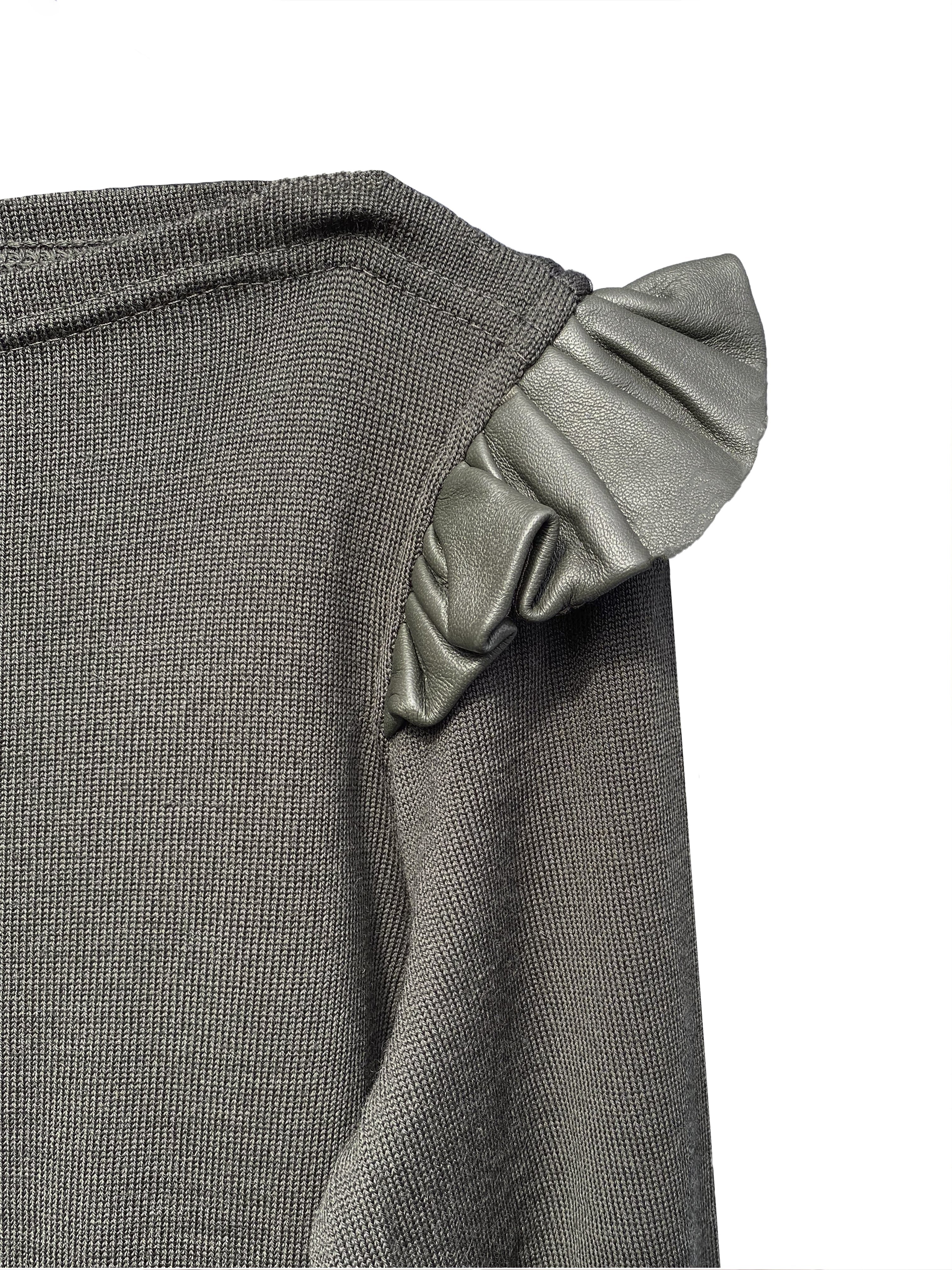 Knit Top with Leather Ruffle Trim
