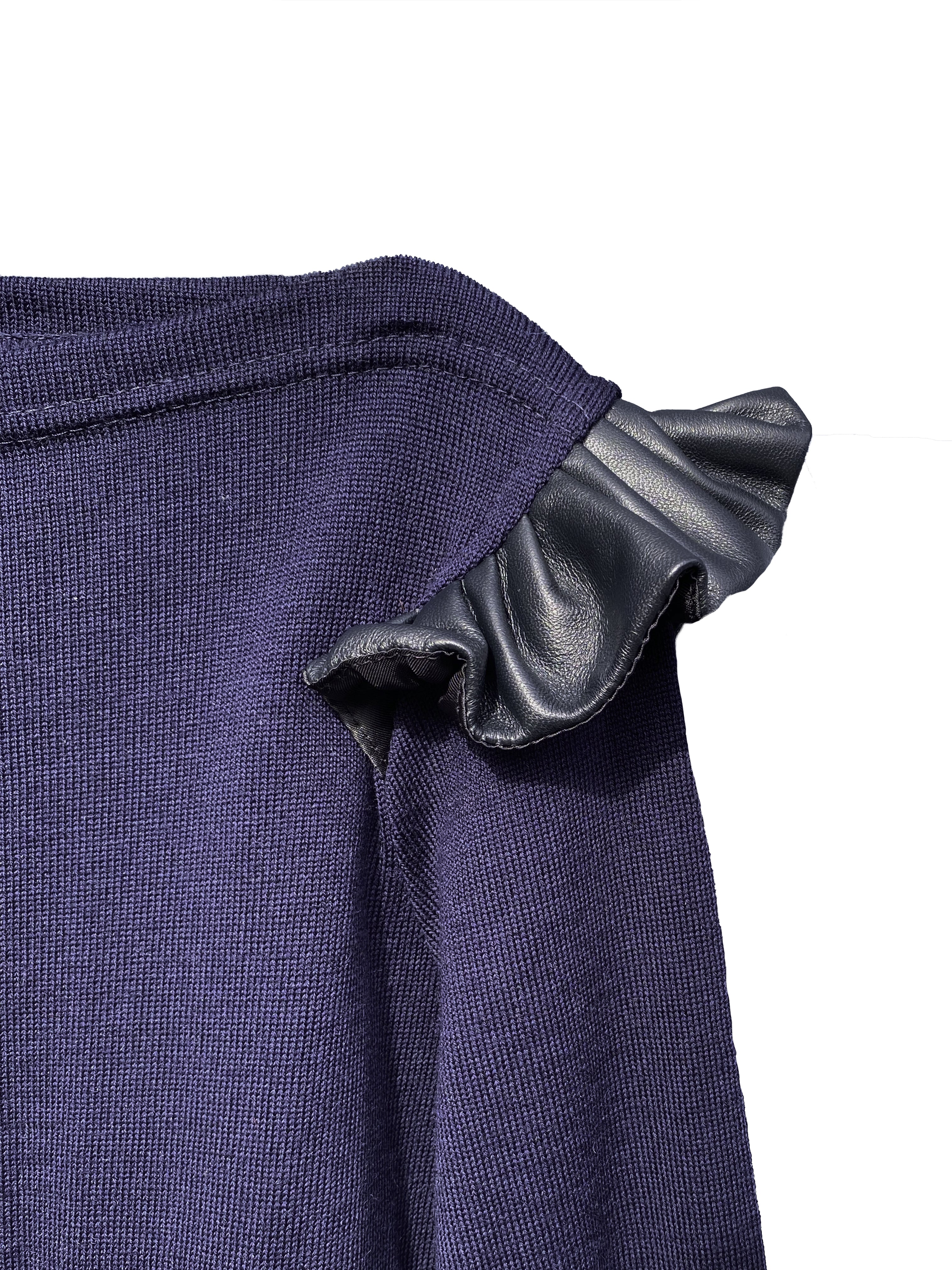Knit Top with Leather Ruffle Trim