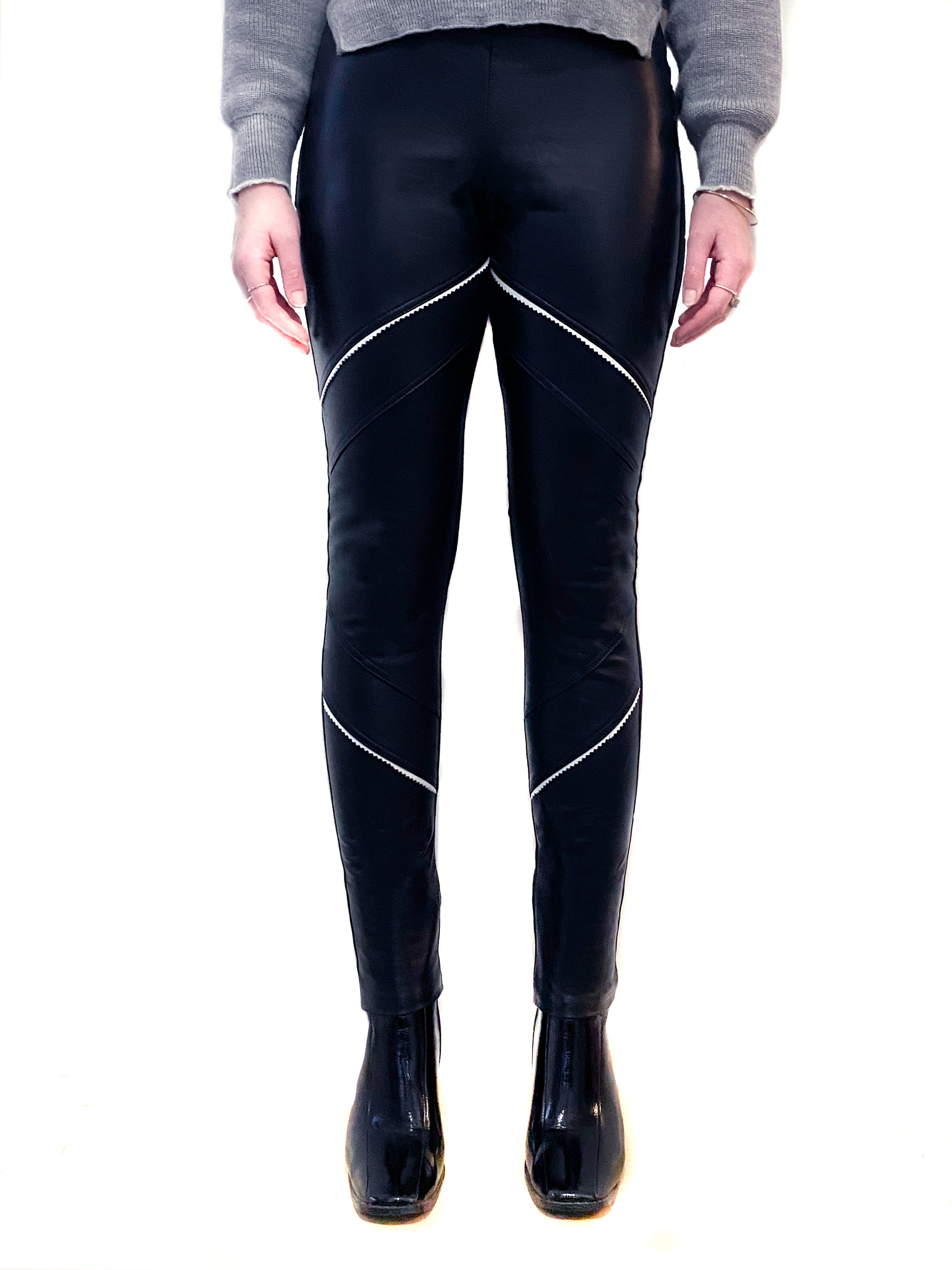 Leather Front Paneled Pants with Pinking Detail