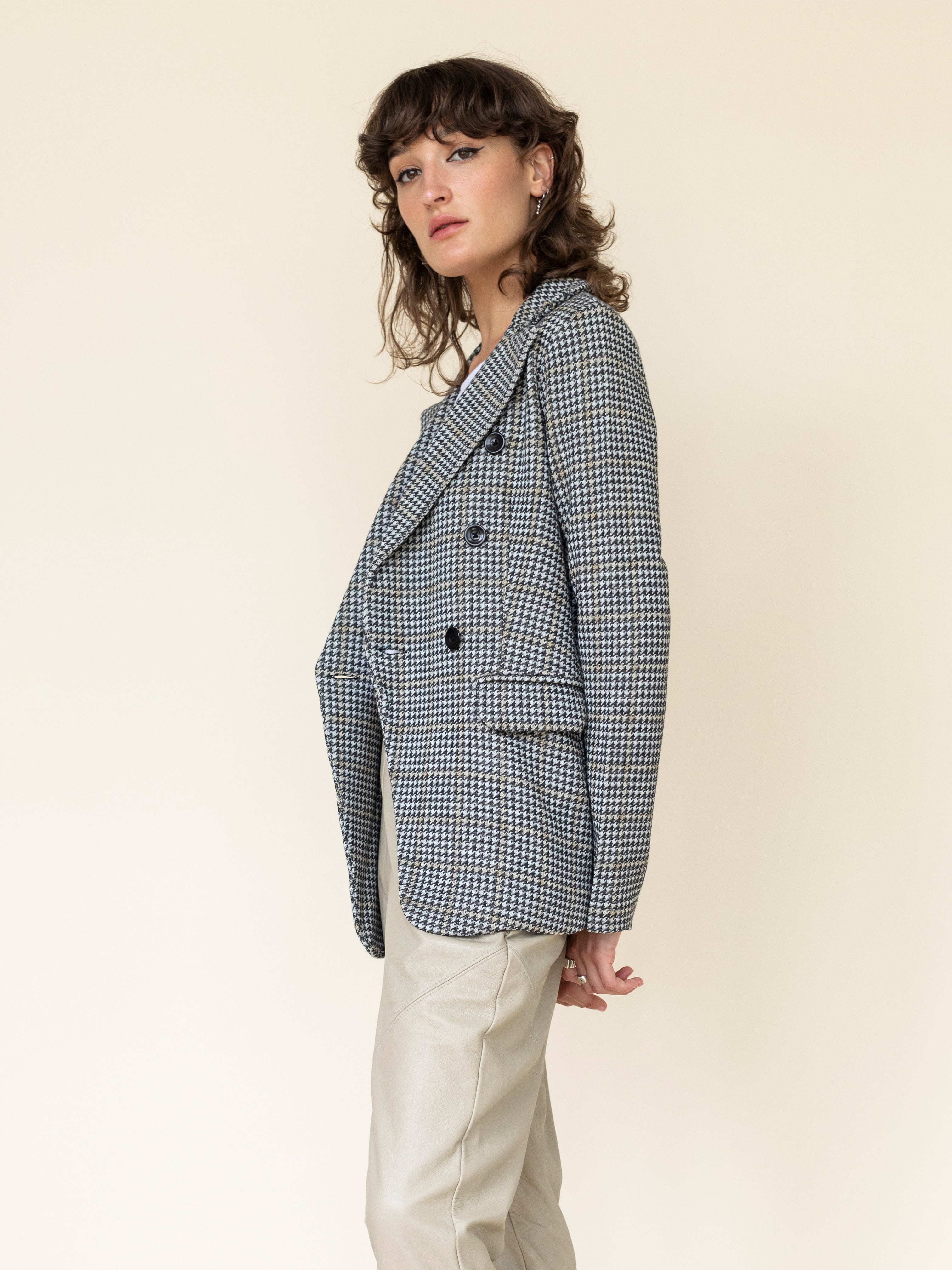 Houndstooth Knit Blazer Honey and Marshmallow