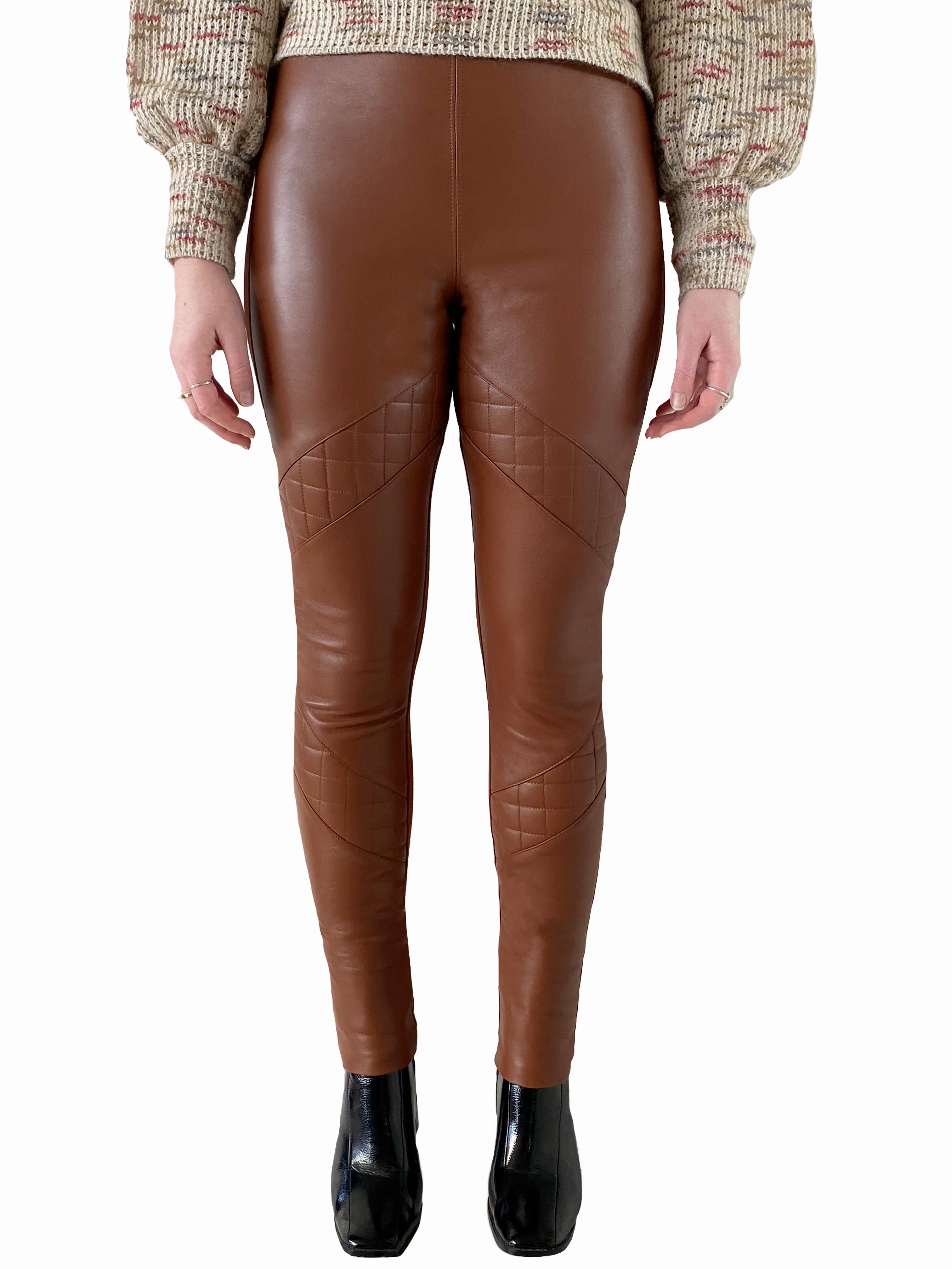 Leather Front Quilted Ponti Pants