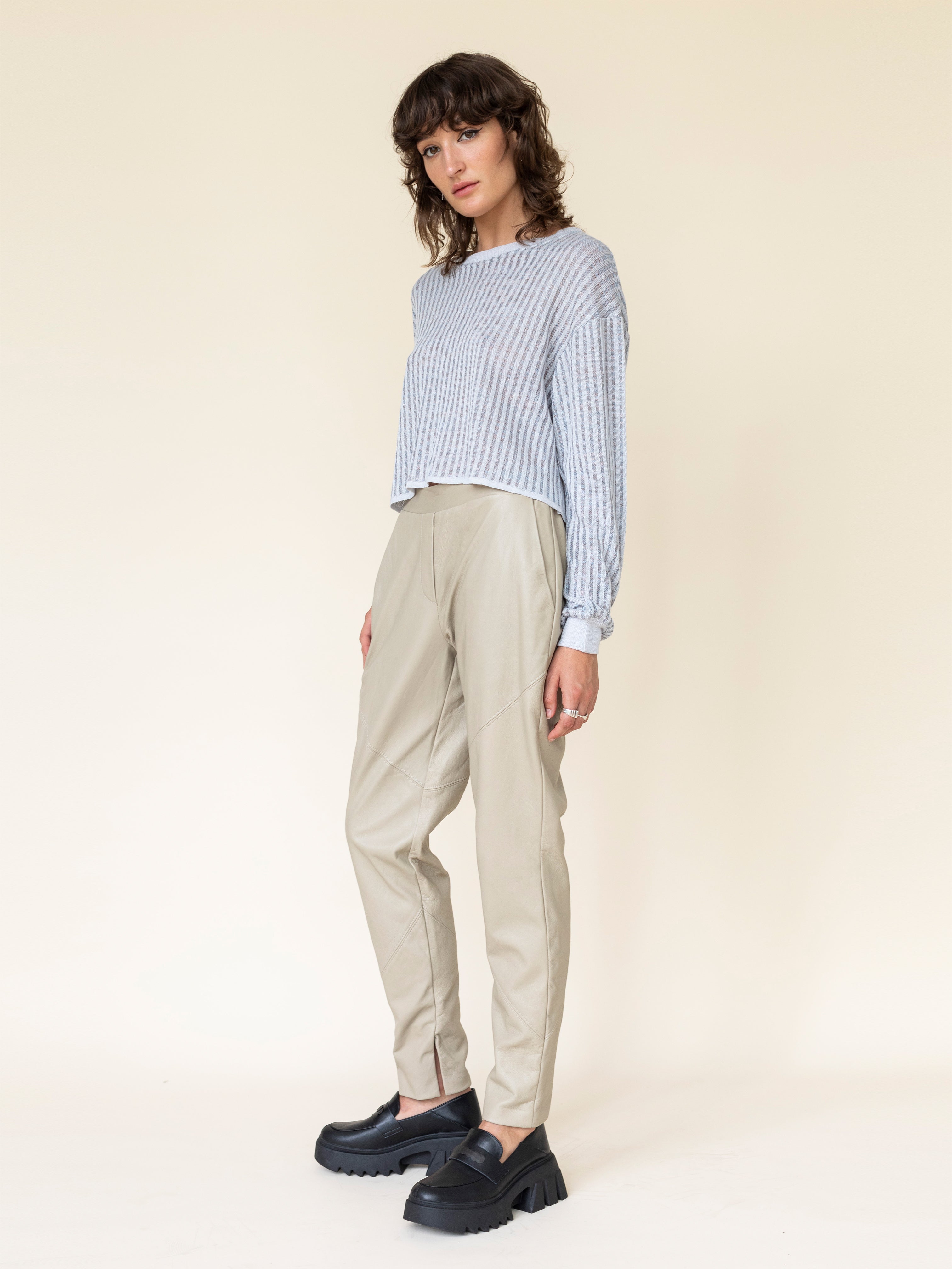 Two Tone Vertical Rib Knit Top in Cornflower
