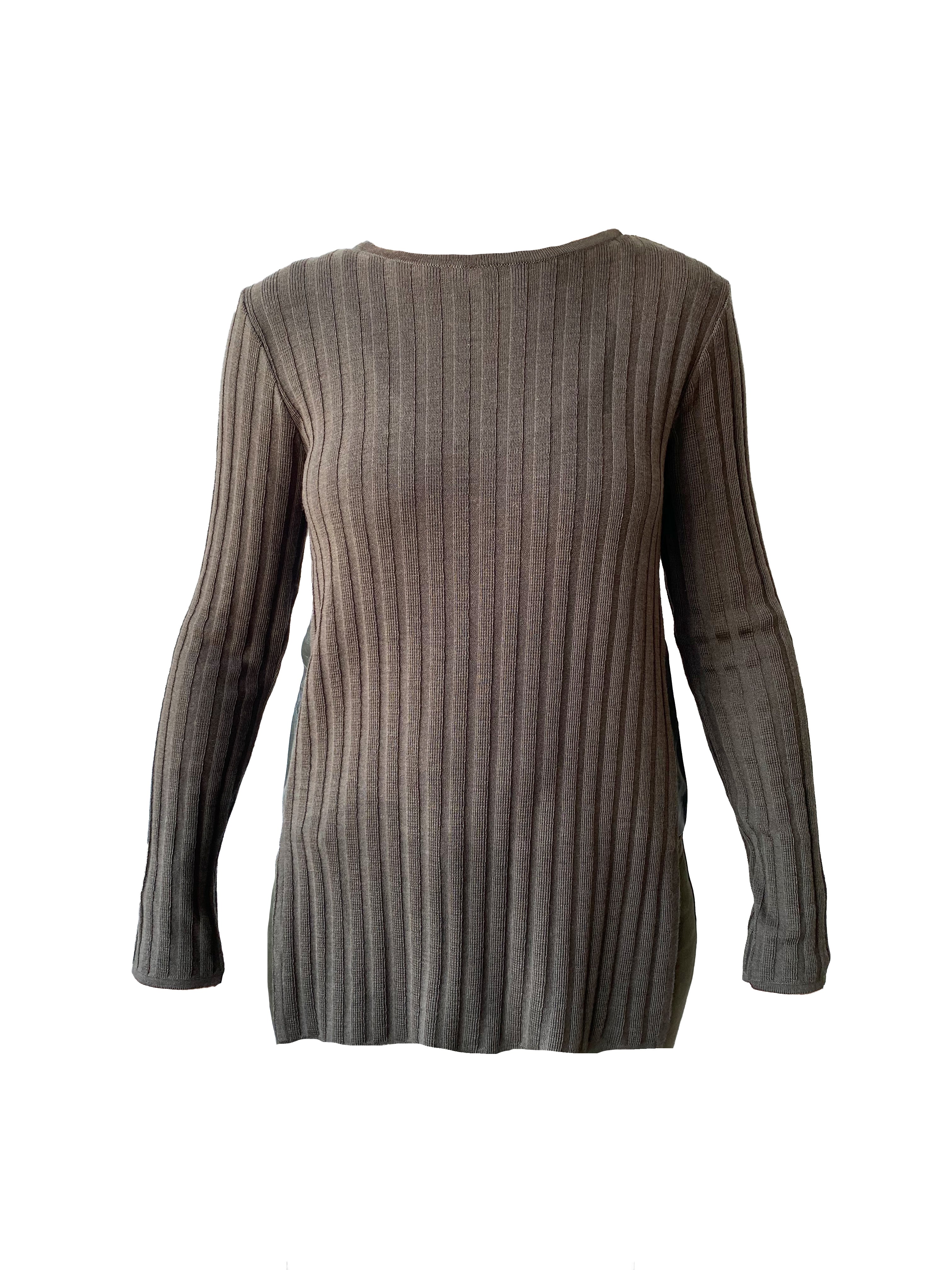 Rib Knit Top with Leather Side Panels