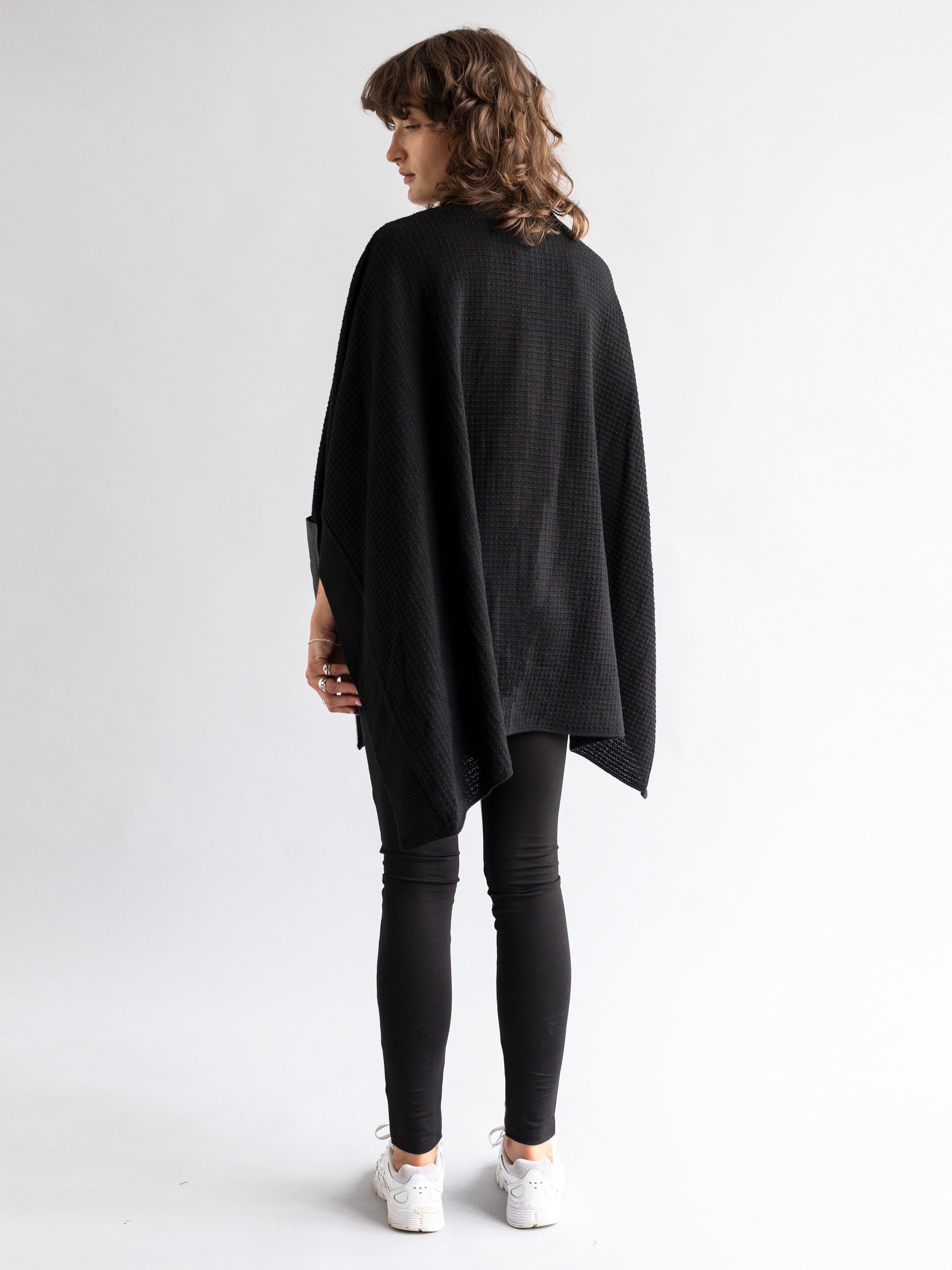 Zip Front Poncho with Leather Trim Pockets