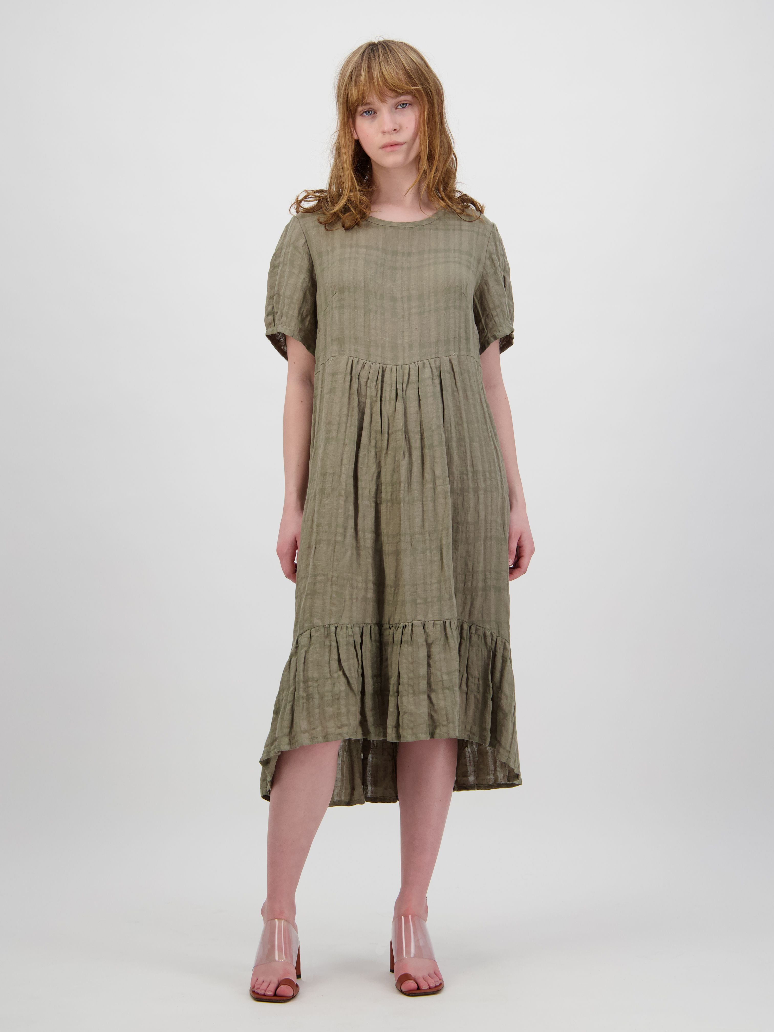Tiered Crinkle Linen Dress