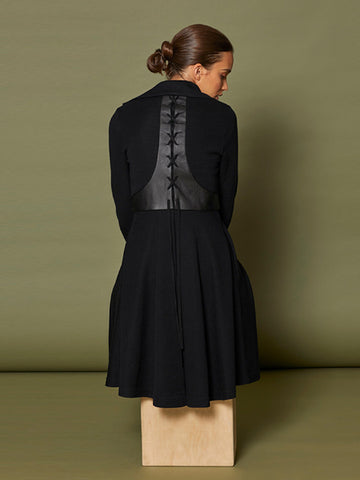 Knit Coat with Leather "T" Lace Up Back Detail