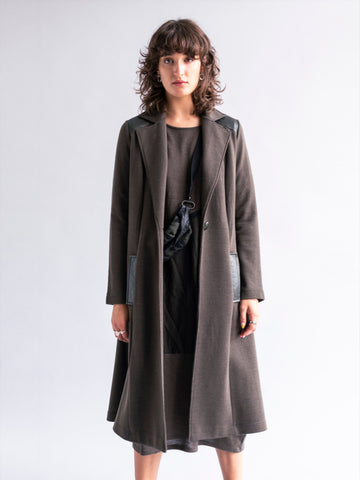 Classic Knit Coat with Genuine Leather