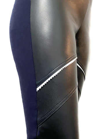 Leather Front Paneled Pants with Pinking Detail