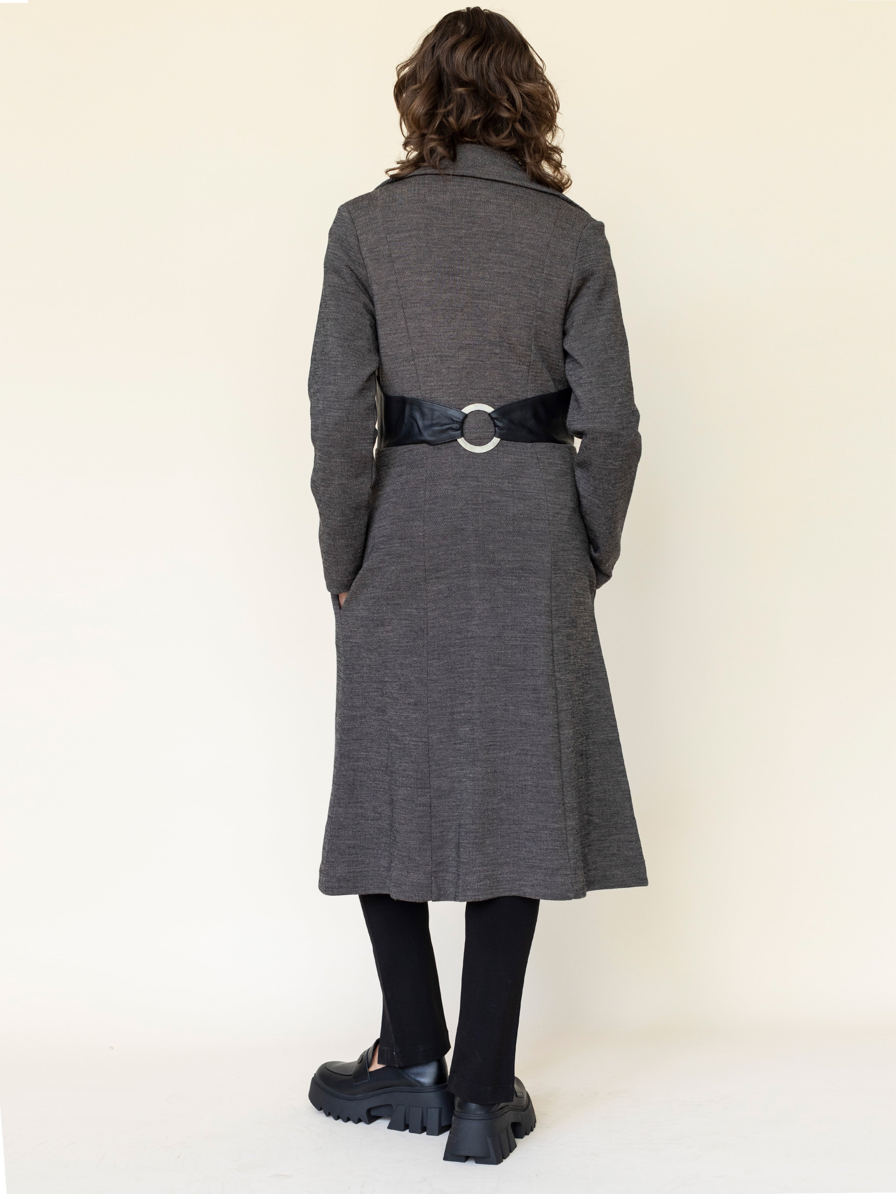 Fit and Flare Coat with Leather Corset Trim