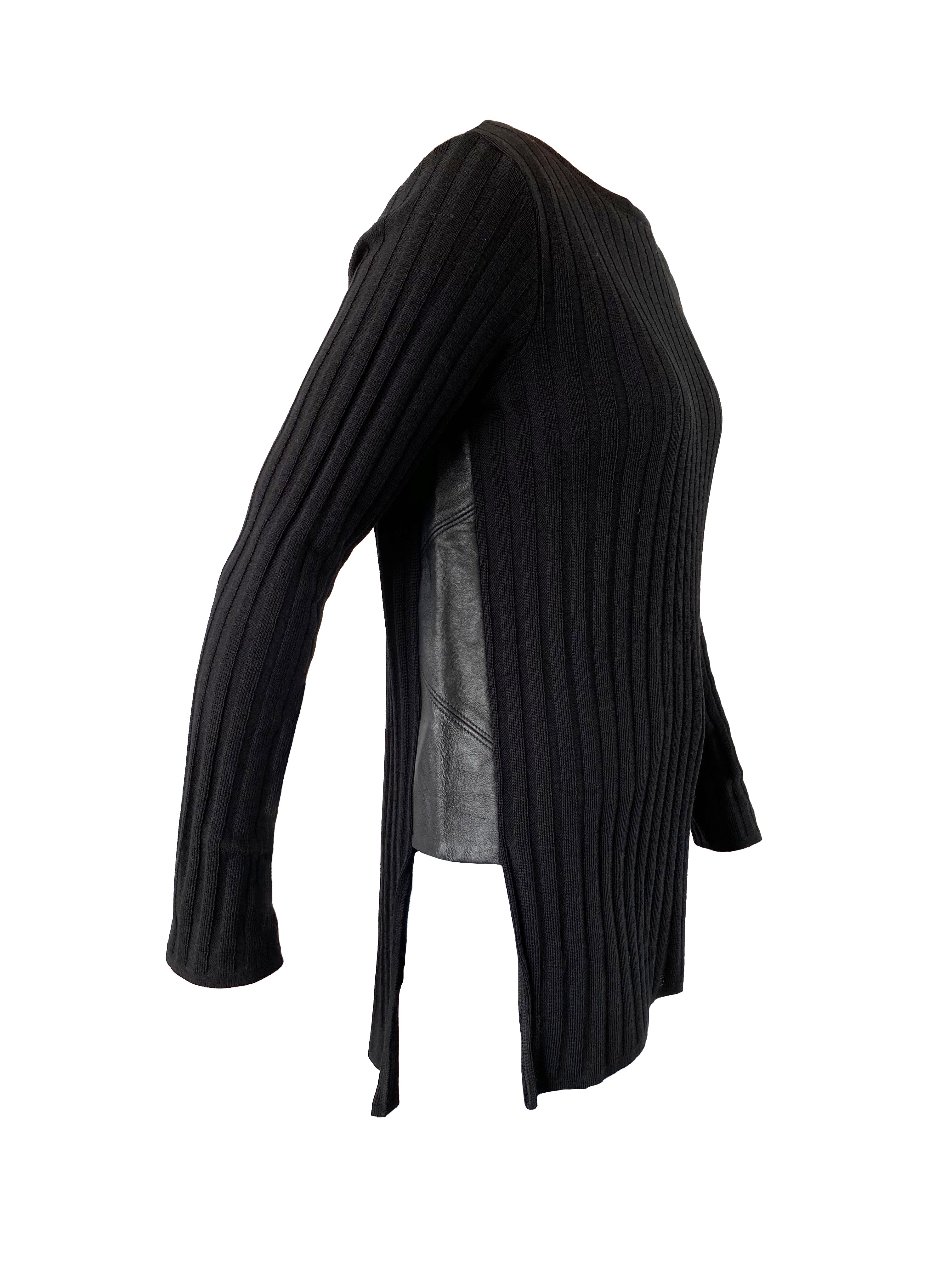 Rib Knit Top with Leather Side Panels
