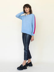 Cashmere Sweater with Striped Sleeve