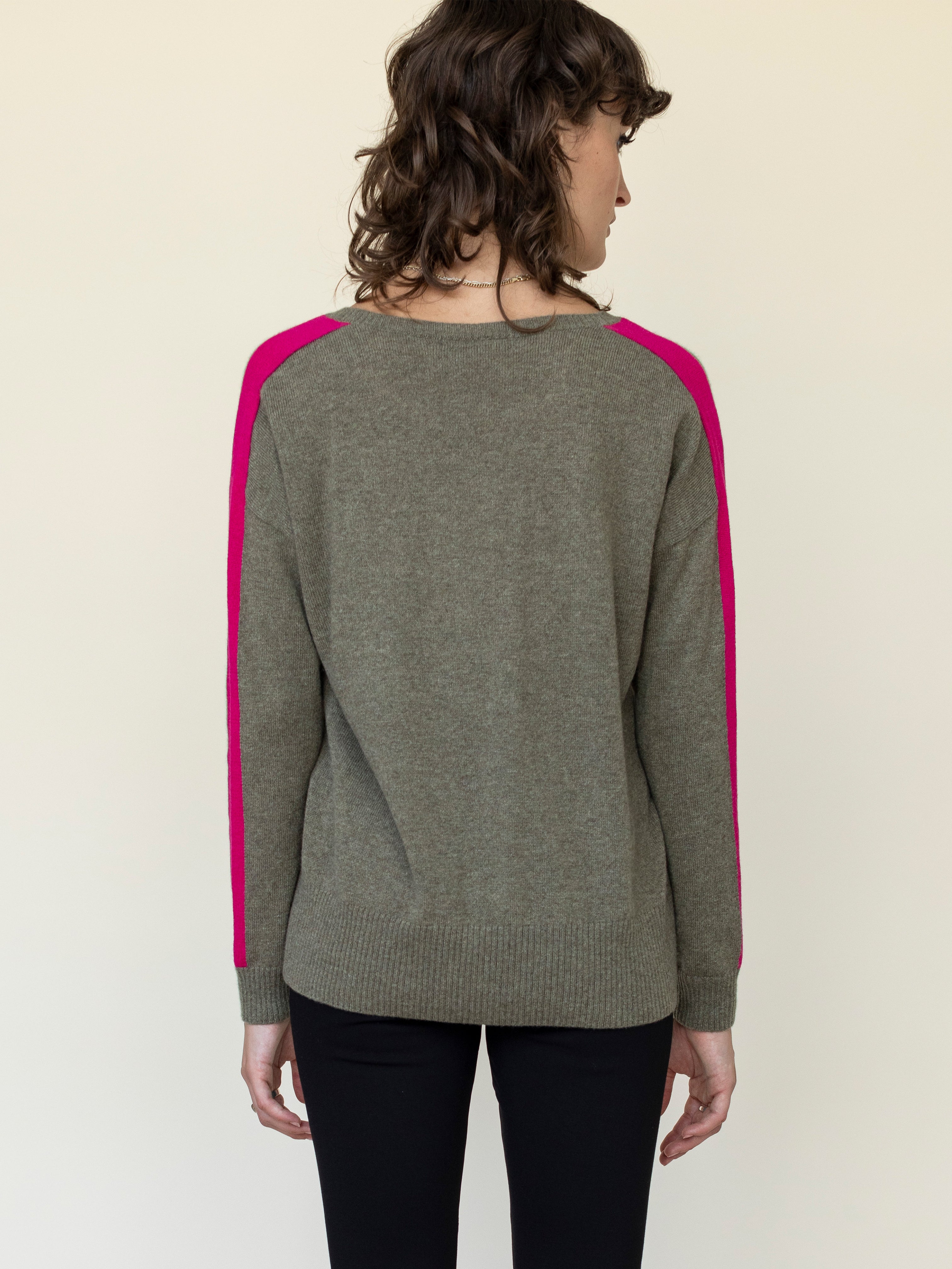 Cashmere Sweater with Striped Sleeve