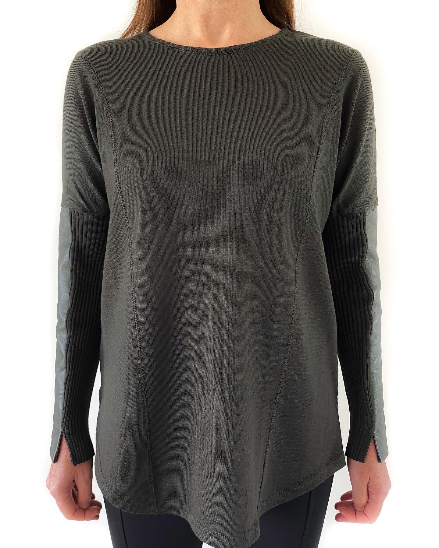 Knit Jumper with Leather Insert Sleeves NEW COLOURWAYS